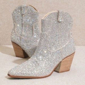 Restocked! Miracle Miles Angel Silver Rhinestone Embellished Ankle Cowboy Boots